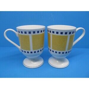 Noritake Marine Buffet New Decade Set Of 2 Pedestal Coffee Mugs 4 3/4" Tall VGC